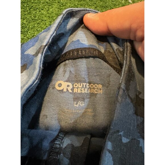 Outdoor Research 1/4 zip mens large blue camo apline onset merino 150 hiking D - Picture 3 of 14